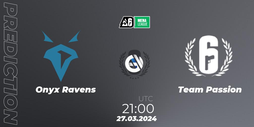 Onyx Ravens contre Team Passion : prédiction de match. 27.03.2024 at 21:00. Rainbow Six, MENA League 2024 - Stage 1