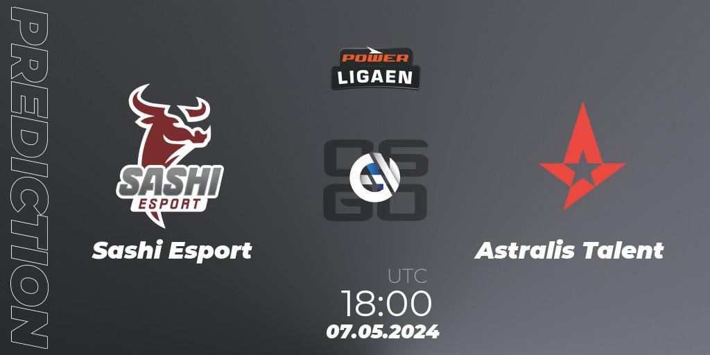 Sashi Esport contre Astralis Talent : prédiction de match. 07.05.2024 at 18:00. Counter-Strike (CS2), Dust2.dk Ligaen Season 26