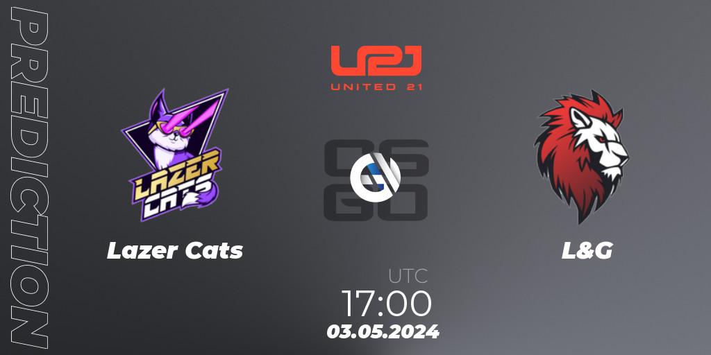 Lazer Cats contre L&G : prédiction de match. 03.05.2024 at 17:00. Counter-Strike (CS2), United21 Season 13: Division 2