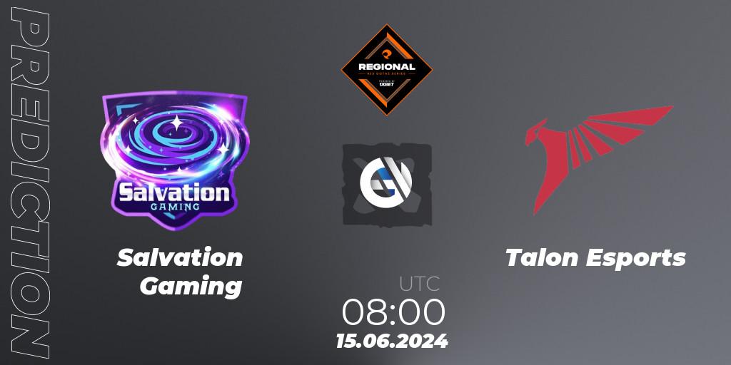 Salvation Gaming contre Talon Esports : prédiction de match. 15.06.2024 at 08:00. Dota 2, RES Regional Series: SEA #3