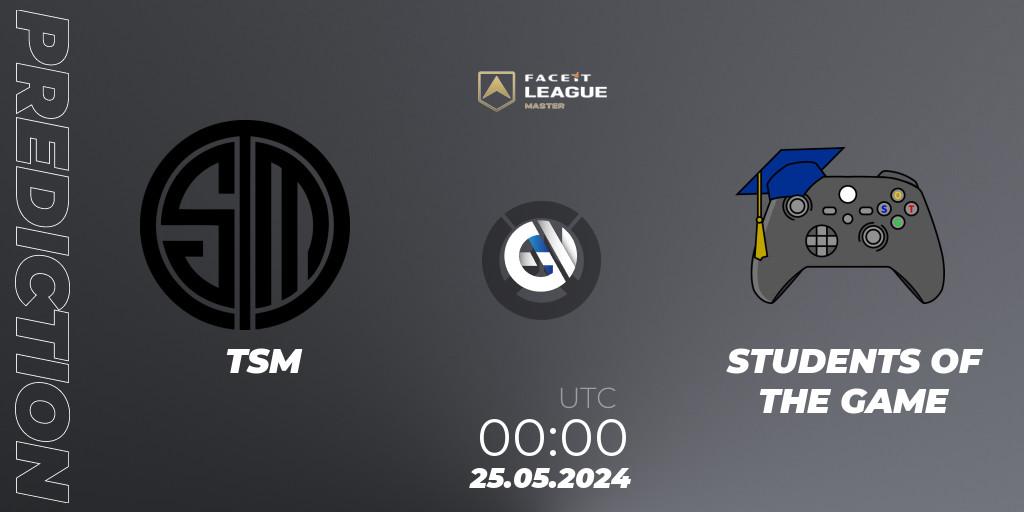 TSM contre STUDENTS OF THE GAME : prédiction de match. 25.05.2024 at 00:00. Overwatch, FACEIT League Season 1 - NA Master Road to EWC