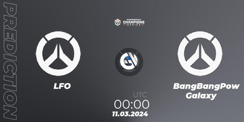 LFO contre BangBangPow Galaxy : prédiction de match. 11.03.2024 at 00:00. Overwatch, Overwatch Champions Series 2024 - North America Stage 1 Group Stage