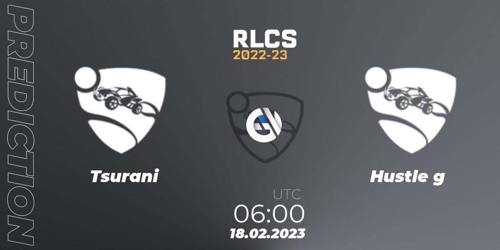 Tsurani contre Hustle g : prédiction de match. 18.02.2023 at 06:00. Rocket League, RLCS 2022-23 - Winter: Oceania Regional 2 - Winter Cup