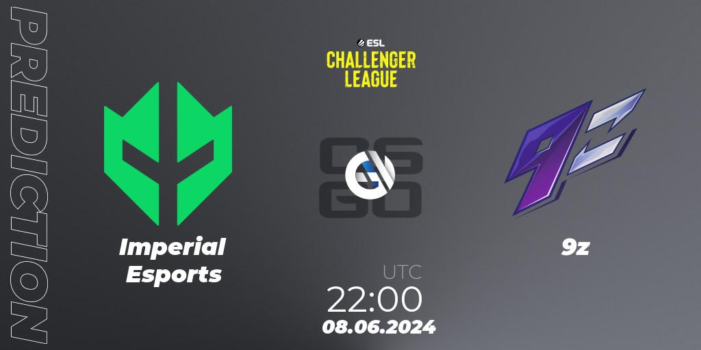 Imperial Esports contre 9z : prédiction de match. 08.06.2024 at 22:00. Counter-Strike (CS2), ESL Challenger League Season 47: South America