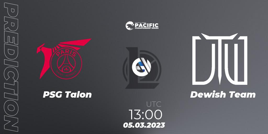 PSG Talon contre Dewish Team : prédiction de match. 05.03.2023 at 13:05. LoL, PCS Spring 2023 - Group Stage