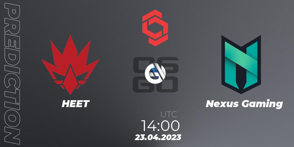 HEET contre Nexus Gaming : prédiction de match. 23.04.23. CS2 (CS:GO), CCT Central Europe Series #6