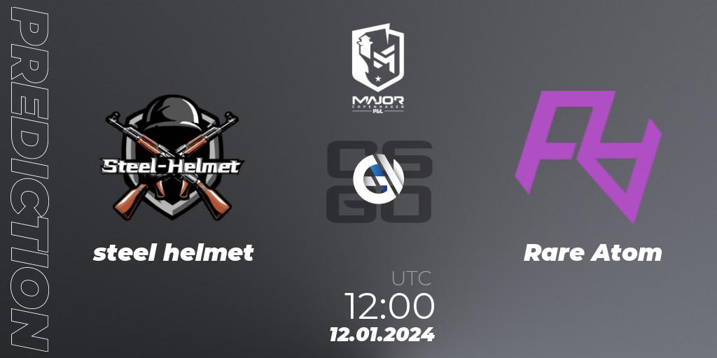 steel helmet contre Rare Atom : prédiction de match. 12.01.2024 at 12:00. Counter-Strike (CS2), PGL CS2 Major Copenhagen 2024 China RMR Open Qualifier