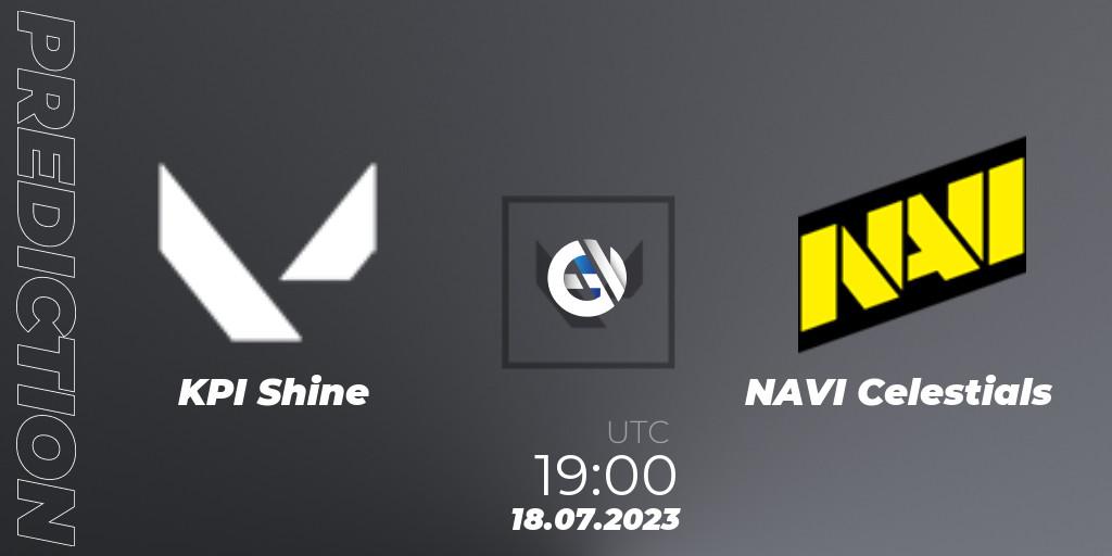 KPI Shine contre NAVI Celestials : prédiction de match. 18.07.2023 at 19:10. VALORANT, VCT 2023: Game Changers EMEA Series 2 - Group Stage