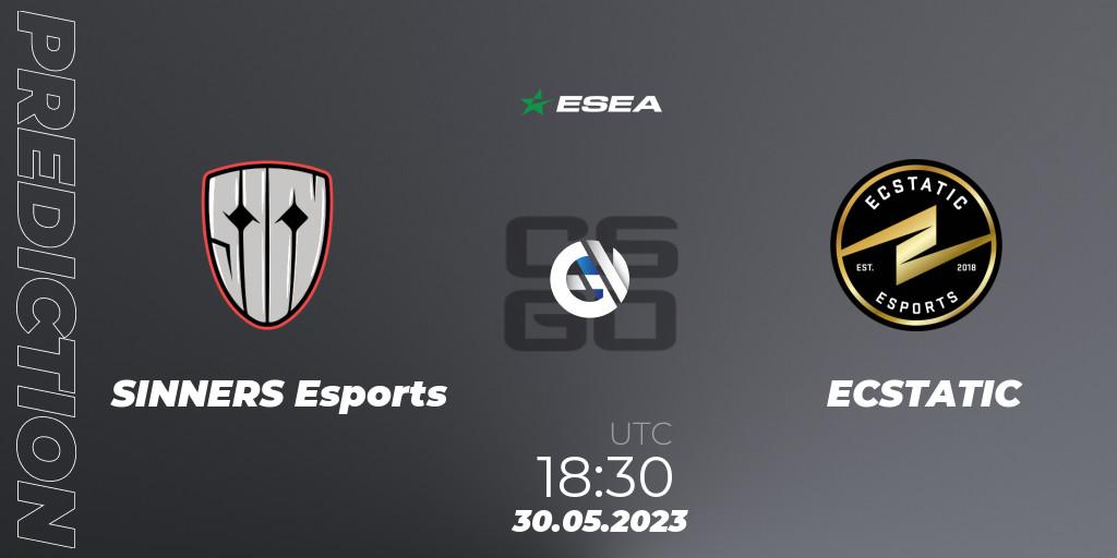 SINNERS Esports contre ECSTATIC : prédiction de match. 30.05.2023 at 19:30. Counter-Strike (CS2), ESEA Advanced Season 45 Europe