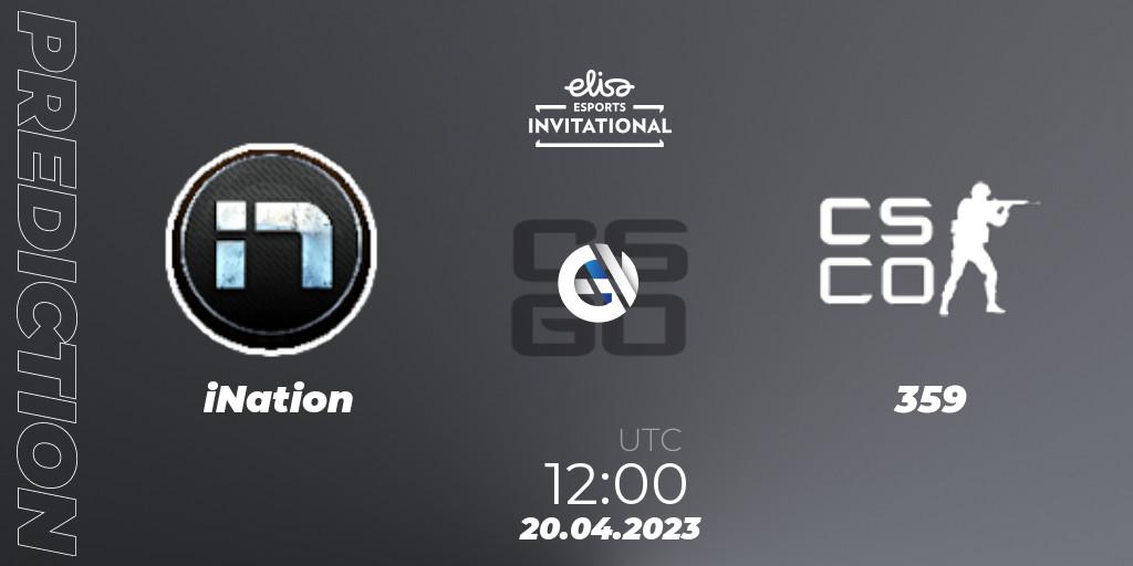 iNation contre 359 : prédiction de match. 20.04.23. CS2 (CS:GO), Elisa Invitational Spring 2023 Contenders