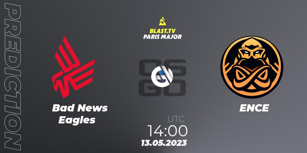Bad News Eagles contre ENCE : prédiction de match. 13.05.2023 at 13:25. Counter-Strike (CS2), BLAST Paris Major 2023
