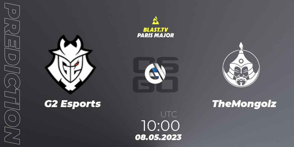 G2 Esports contre TheMongolz : prédiction de match. 08.05.2023 at 11:05. Counter-Strike (CS2), BLAST Paris Major 2023 Challengers Stage