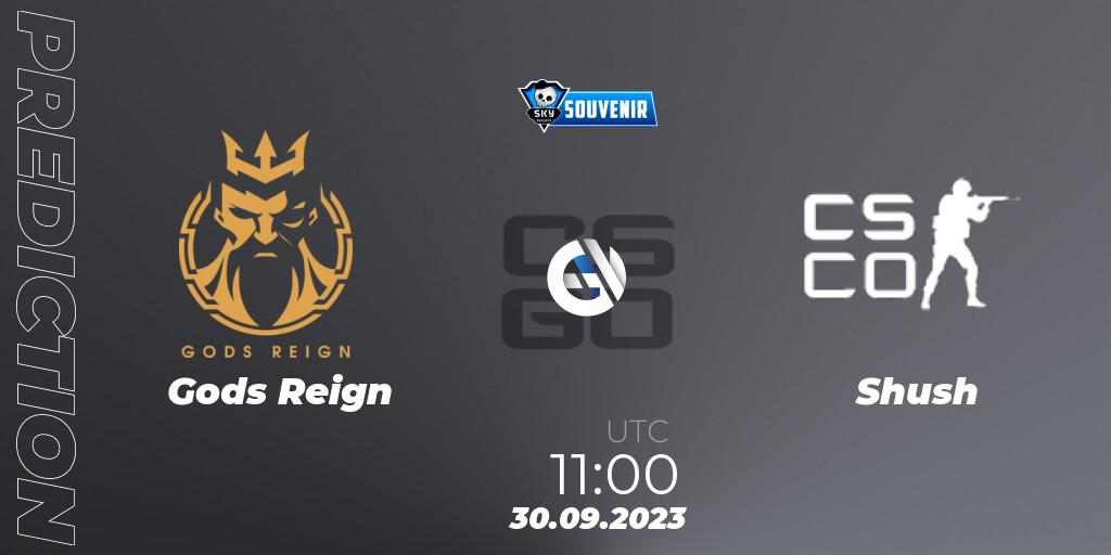 Gods Reign contre Shush : prédiction de match. 30.09.2023 at 11:00. Counter-Strike (CS2), Skyesports Souvenir 2023