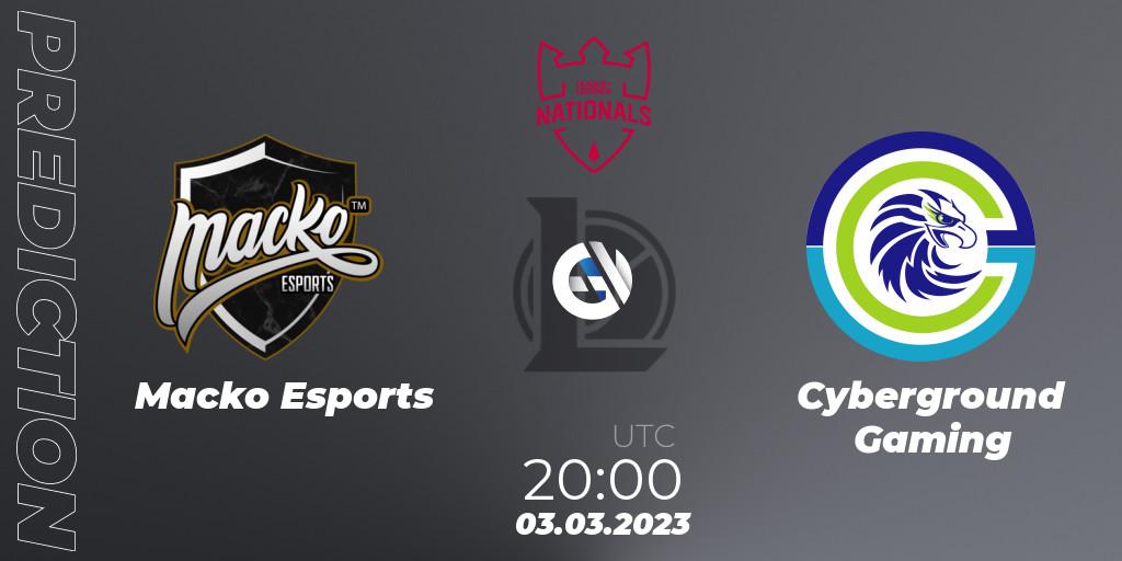 Macko Esports contre Cyberground Gaming : prédiction de match. 01.03.2023 at 20:00. LoL, PG Nationals Spring 2023 - Group Stage