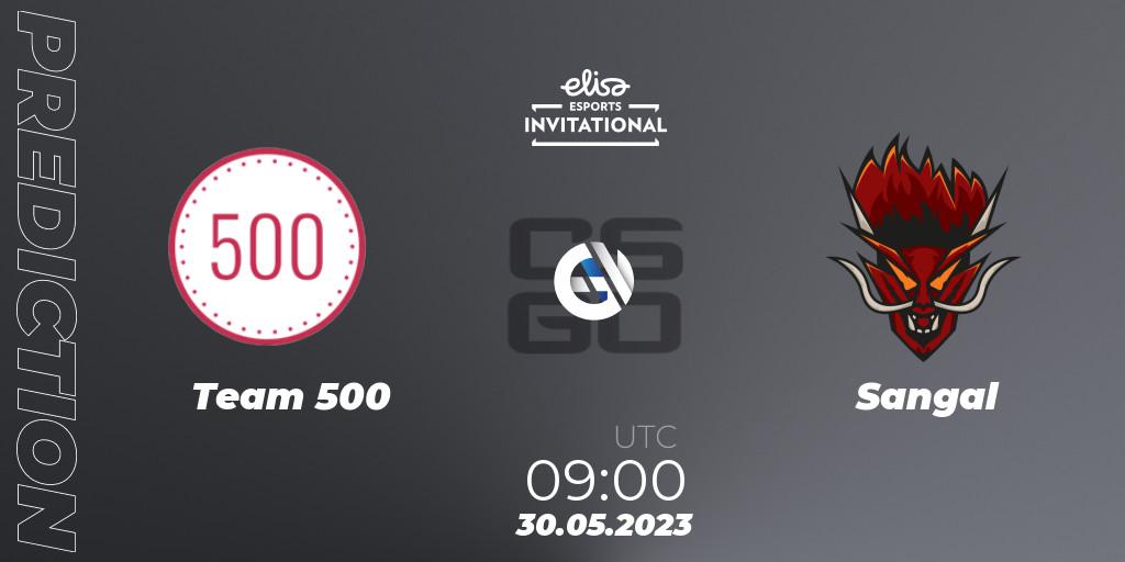 Team 500 contre Sangal : prédiction de match. 30.05.2023 at 09:00. Counter-Strike (CS2), Elisa Invitational Spring 2023