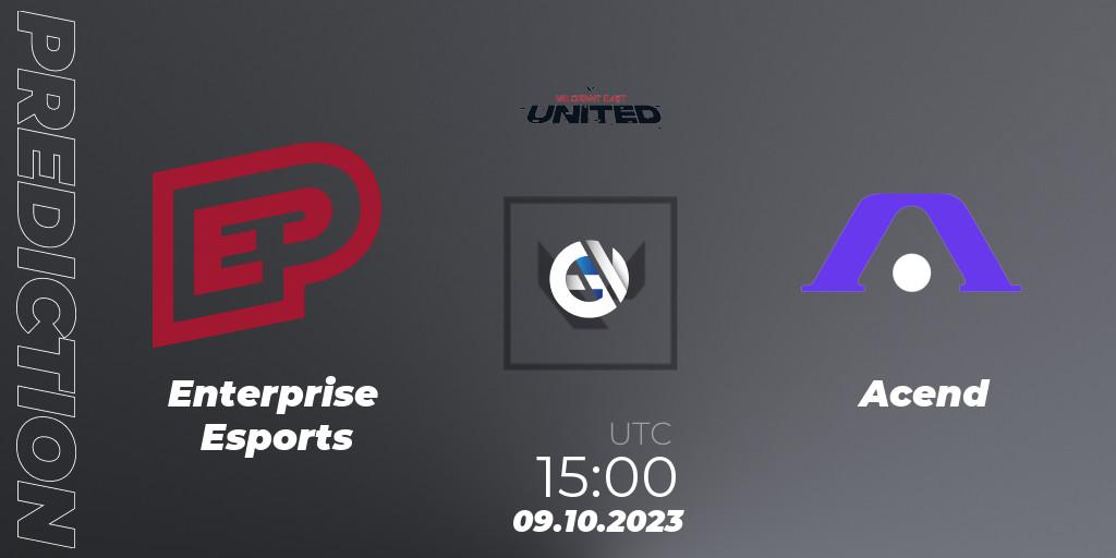 Enterprise Esports contre Acend : prédiction de match. 09.10.2023 at 15:00. VALORANT, VALORANT East: United: Season 2: Stage 3 - League