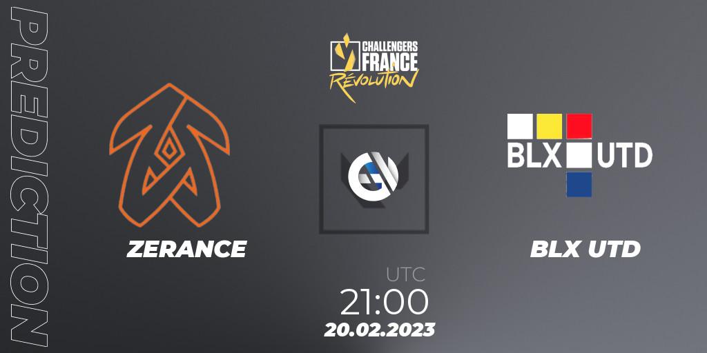 ZERANCE contre BLX UTD : prédiction de match. 20.02.2023 at 21:30. VALORANT, VALORANT Challengers 2023 France: Revolution Split 1