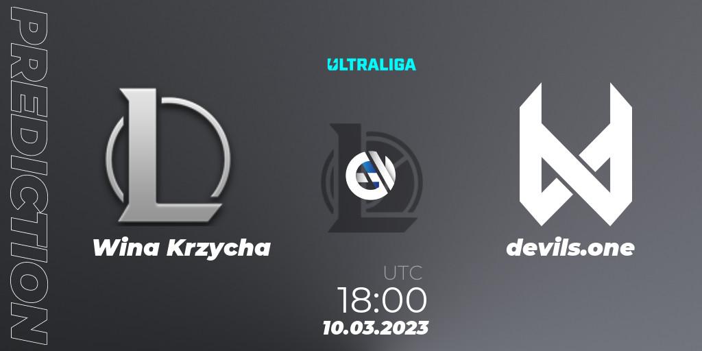 Wina Krzycha contre devils.one : prédiction de match. 10.03.2023 at 18:00. LoL, Ultraliga 2nd Division Season 6