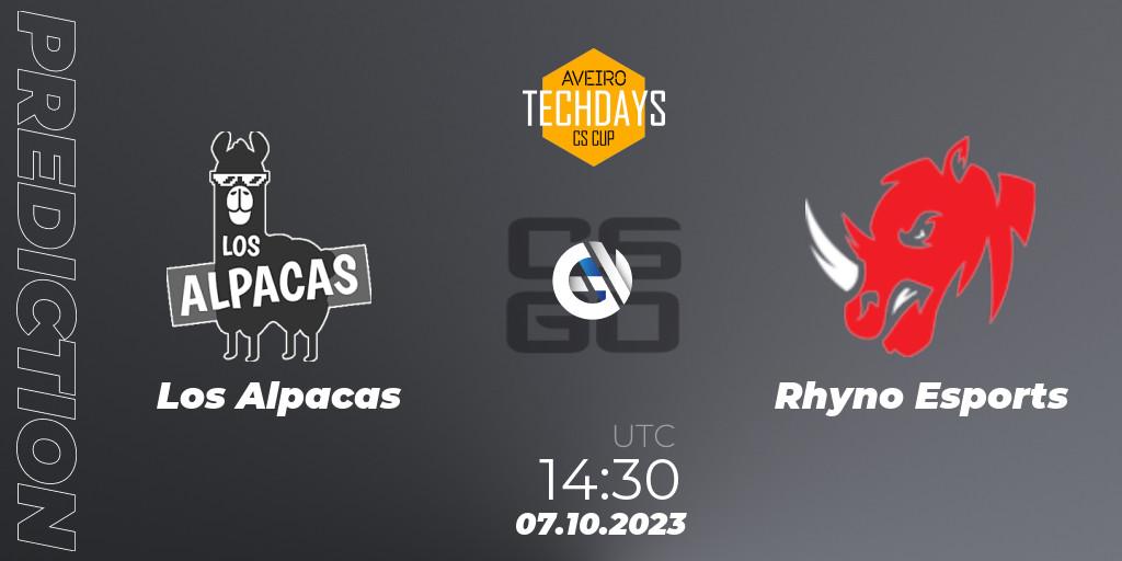 Los Alpacas contre Rhyno Esports : prédiction de match. 07.10.2023 at 14:30. Counter-Strike (CS2), Aveiro Techdays Cup 2023