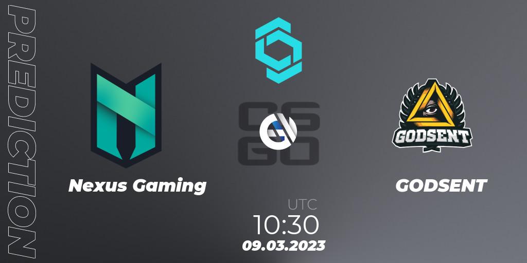 Nexus Gaming contre GODSENT : prédiction de match. 09.03.2023 at 10:30. Counter-Strike (CS2), CCT North Europe Series #4