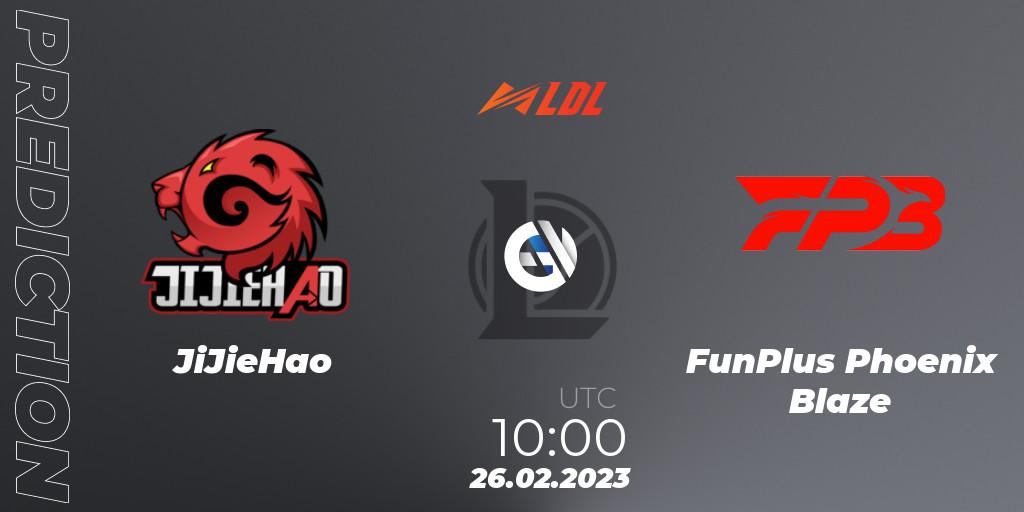 JiJieHao contre FunPlus Phoenix Blaze : prédiction de match. 26.02.2023 at 11:00. LoL, LDL 2023 - Regular Season