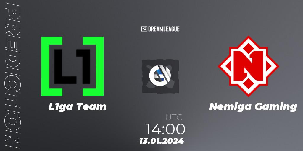 L1ga Team contre Nemiga Gaming : prédiction de match. 13.01.2024 at 14:00. Dota 2, DreamLeague Season 22: Eastern Europe Closed Qualifier
