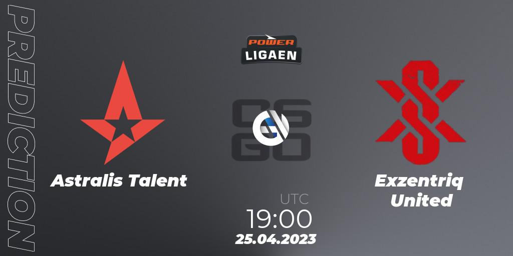 Astralis Talent contre Exzentriq United : prédiction de match. 25.04.2023 at 19:00. Counter-Strike (CS2), Dust2.dk Ligaen Season 23