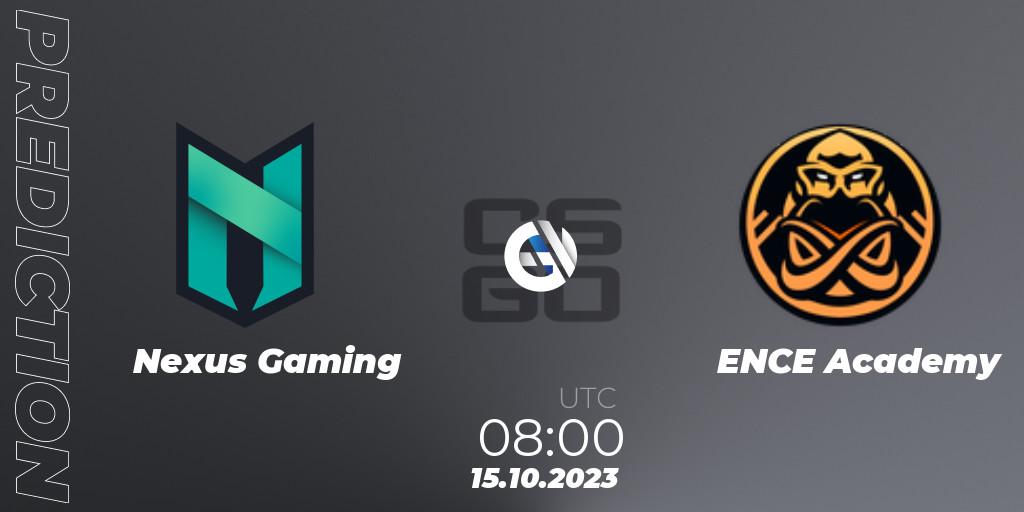 Nexus Gaming contre ENCE Academy : prédiction de match. 15.10.2023 at 08:00. Counter-Strike (CS2), European Pro League Season 11: Division 2