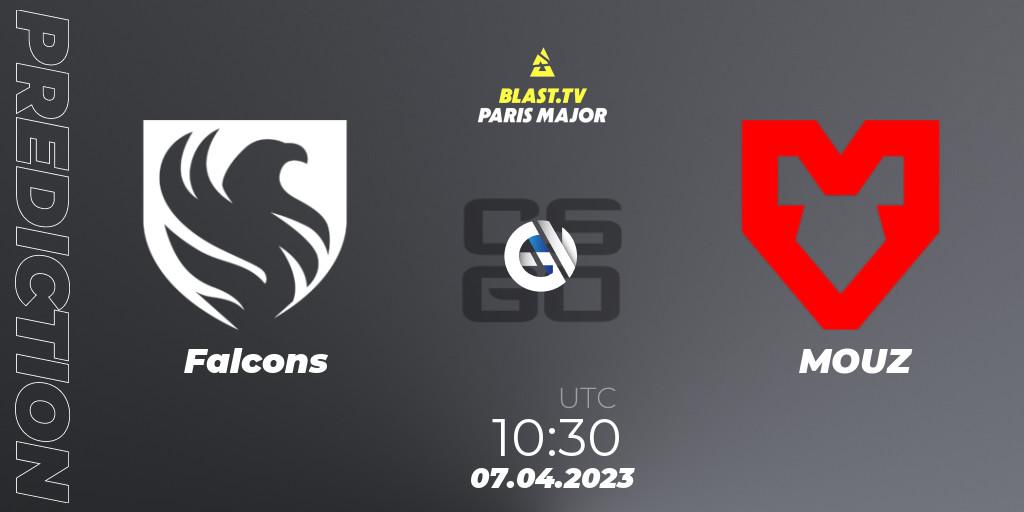 Falcons contre MOUZ : prédiction de match. 07.04.23. CS2 (CS:GO), BLAST.tv Paris Major 2023 Europe RMR A