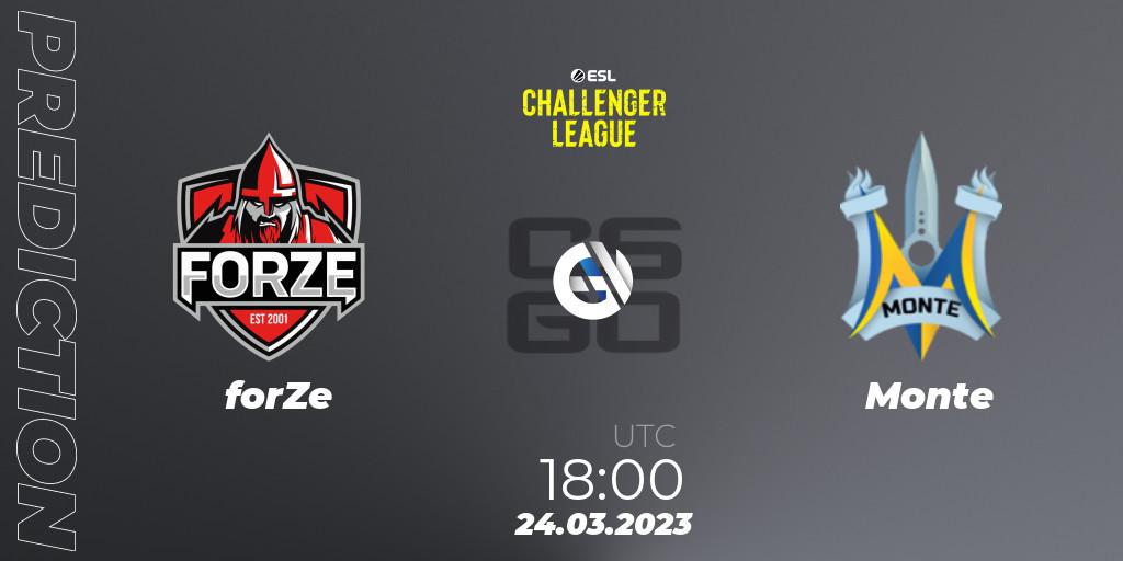 forZe contre Monte : prédiction de match. 24.03.23. CS2 (CS:GO), ESL Challenger League Season 44: Europe
