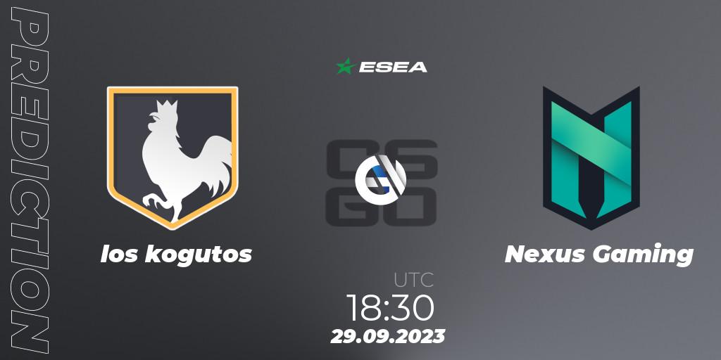 los kogutos contre Nexus Gaming : prédiction de match. 29.09.23. CS2 (CS:GO), ESEA Advanced Season 46 Europe