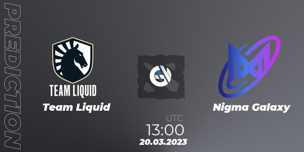 Team Liquid contre Nigma Galaxy : prédiction de match. 20.03.2023 at 12:57. Dota 2, DPC 2023 Tour 2: WEU Division I (Upper)