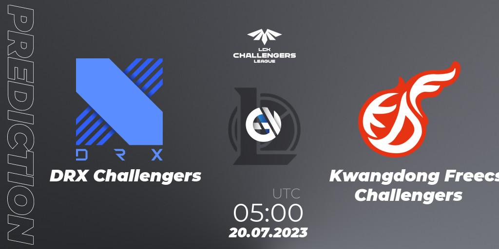 DRX Challengers contre Kwangdong Freecs Challengers : prédiction de match. 20.07.2023 at 05:00. LoL, LCK Challengers League 2023 Summer - Group Stage