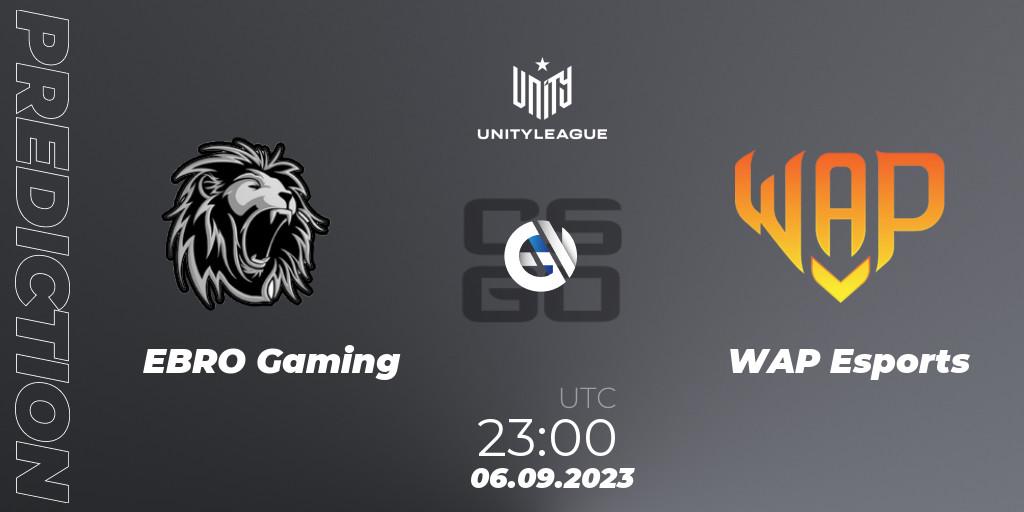 EBRO Gaming contre WAP Esports : prédiction de match. 06.09.2023 at 23:00. Counter-Strike (CS2), LVP Unity League Argentina 2023