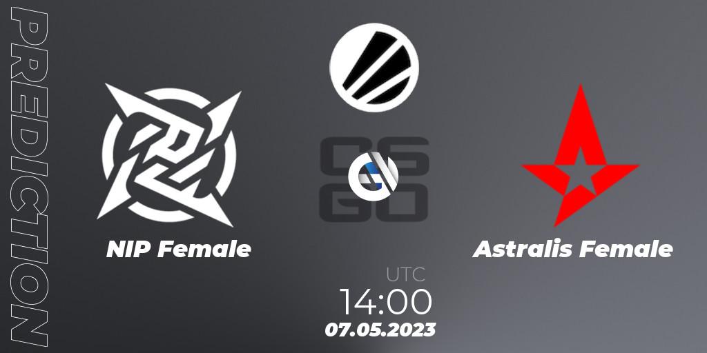 NIP Female contre Astralis Female : prédiction de match. 07.05.2023 at 14:00. Counter-Strike (CS2), ESL Impact Spring 2023 Cash Cup 3 Europe