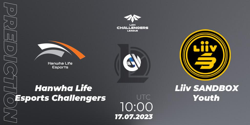 Hanwha Life Esports Challengers contre Liiv SANDBOX Youth : prédiction de match. 17.07.23. LoL, LCK Challengers League 2023 Summer - Group Stage