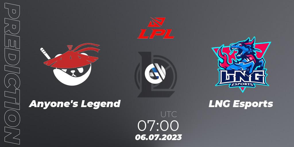 Anyone's Legend contre LNG Esports : prédiction de match. 06.07.23. LoL, LPL Summer 2023 Regular Season