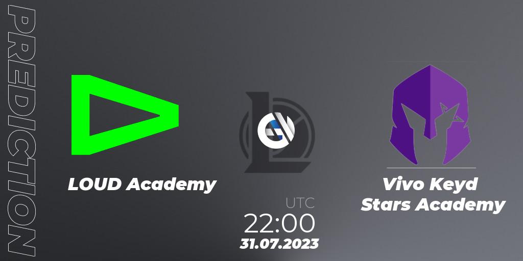 LOUD Academy contre Vivo Keyd Stars Academy : prédiction de match. 31.07.2023 at 22:00. LoL, CBLOL Academy Split 2 2023 - Group Stage