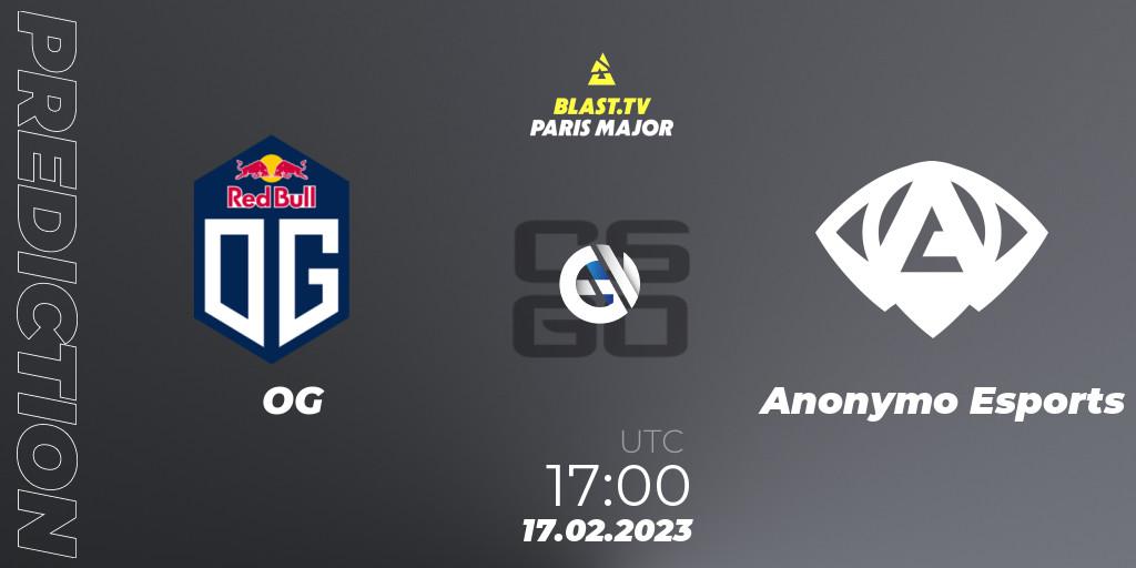 OG contre Anonymo Esports : prédiction de match. 17.02.2023 at 17:00. Counter-Strike (CS2), BLAST.tv Paris Major 2023 Europe RMR Closed Qualifier B