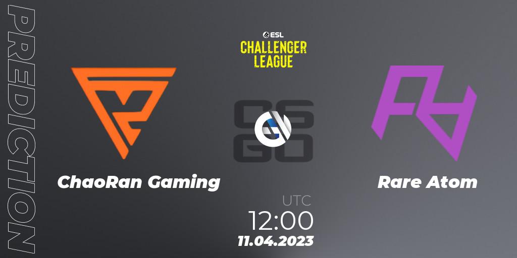 ChaoRan Gaming contre Rare Atom : prédiction de match. 11.04.2023 at 12:00. Counter-Strike (CS2), ESL Challenger League Season 45: Asia-Pacific