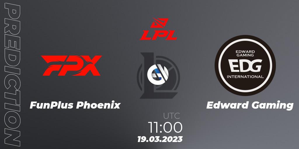 FunPlus Phoenix contre Edward Gaming : prédiction de match. 19.03.2023 at 09:00. LoL, LPL Spring 2023 - Group Stage