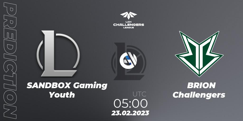 SANDBOX Gaming Youth contre Brion Esports Challengers : prédiction de match. 23.02.2023 at 05:00. LoL, LCK Challengers League 2023 Spring