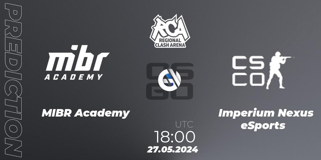 MIBR Academy contre Imperium Nexus eSports : prédiction de match. 27.05.2024 at 22:15. Counter-Strike (CS2), Regional Clash Arena South America: Closed Qualifier