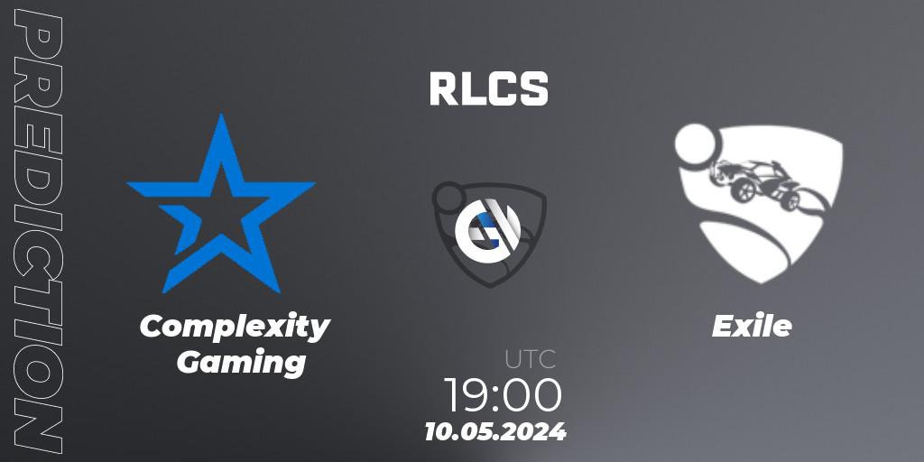 Complexity Gaming contre Exile : prédiction de match. 10.05.2024 at 19:00. Rocket League, RLCS 2024 - Major 2: SAM Open Qualifier 5