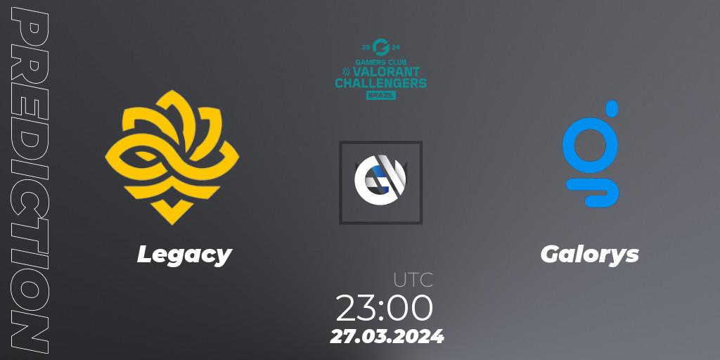 Legacy contre Galorys : prédiction de match. 27.03.2024 at 23:00. VALORANT, VALORANT Challengers Brazil 2024: Split 1