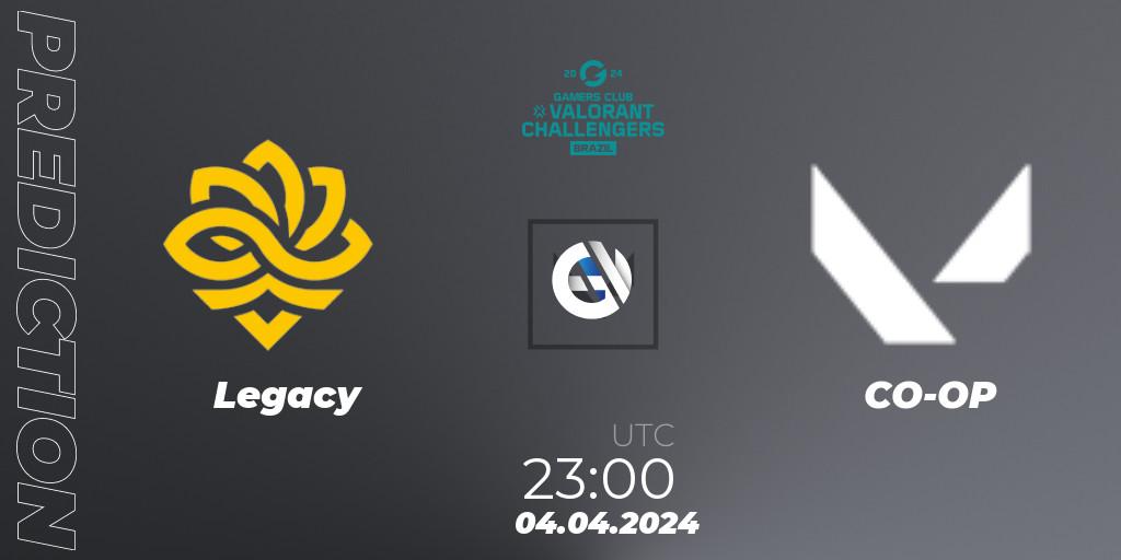 Legacy contre CO-OP : prédiction de match. 04.04.2024 at 23:00. VALORANT, VALORANT Challengers Brazil 2024: Split 1