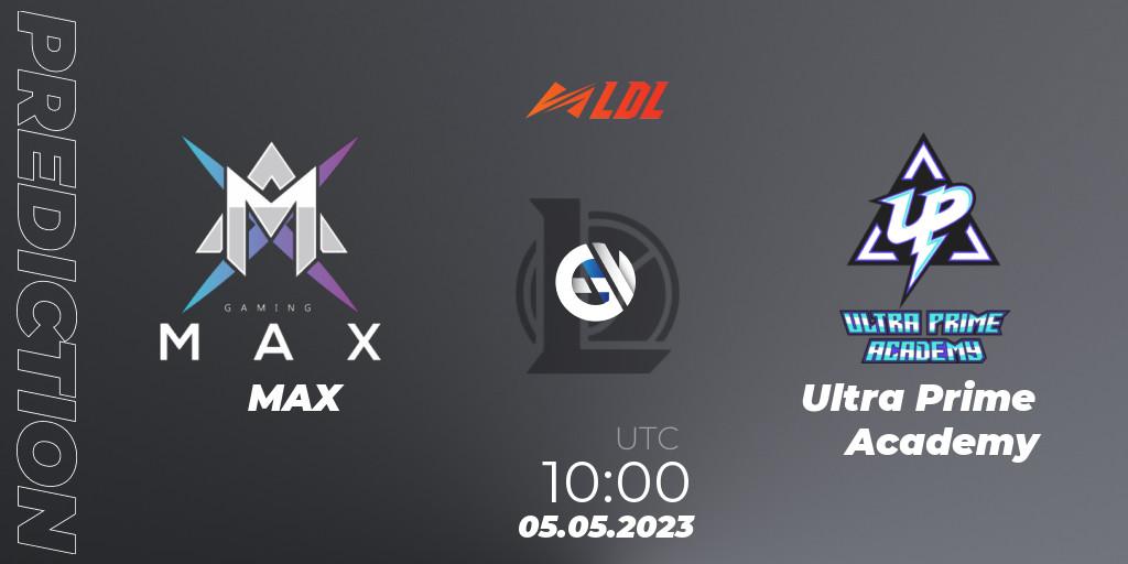 MAX contre Ultra Prime Academy : prédiction de match. 05.05.2023 at 11:00. LoL, LDL 2023 - Regular Season - Stage 2