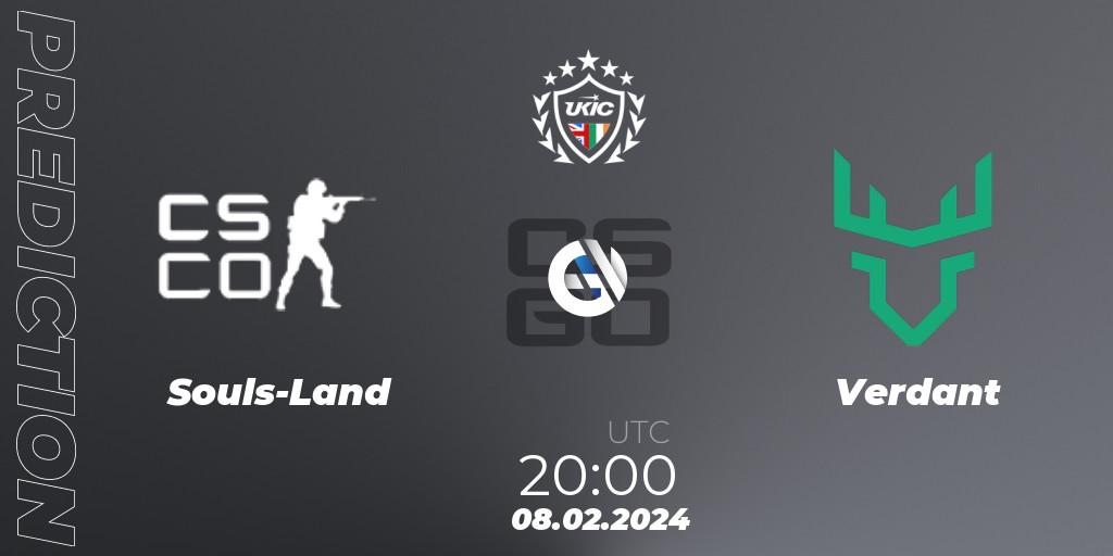 Souls-Land contre Verdant : prédiction de match. 08.02.2024 at 20:00. Counter-Strike (CS2), UKIC League Season 1: Division 1