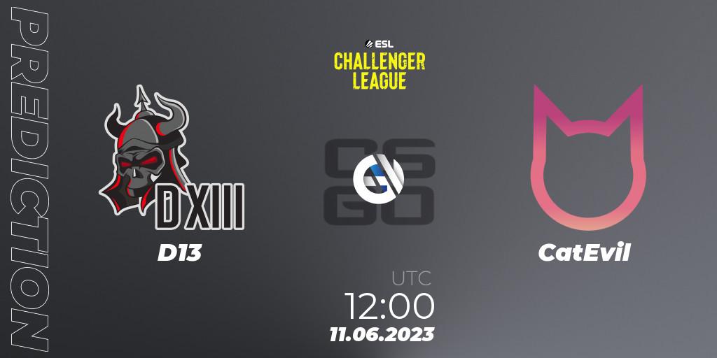 D13 contre CatEvil : prédiction de match. 11.06.23. CS2 (CS:GO), ESL Challenger League Season 45 Relegation: Asia-Pacific