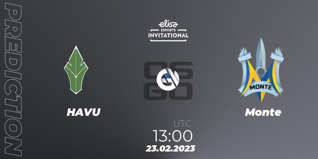 HAVU contre Monte : prédiction de match. 23.02.2023 at 13:15. Counter-Strike (CS2), Elisa Invitational Winter 2023